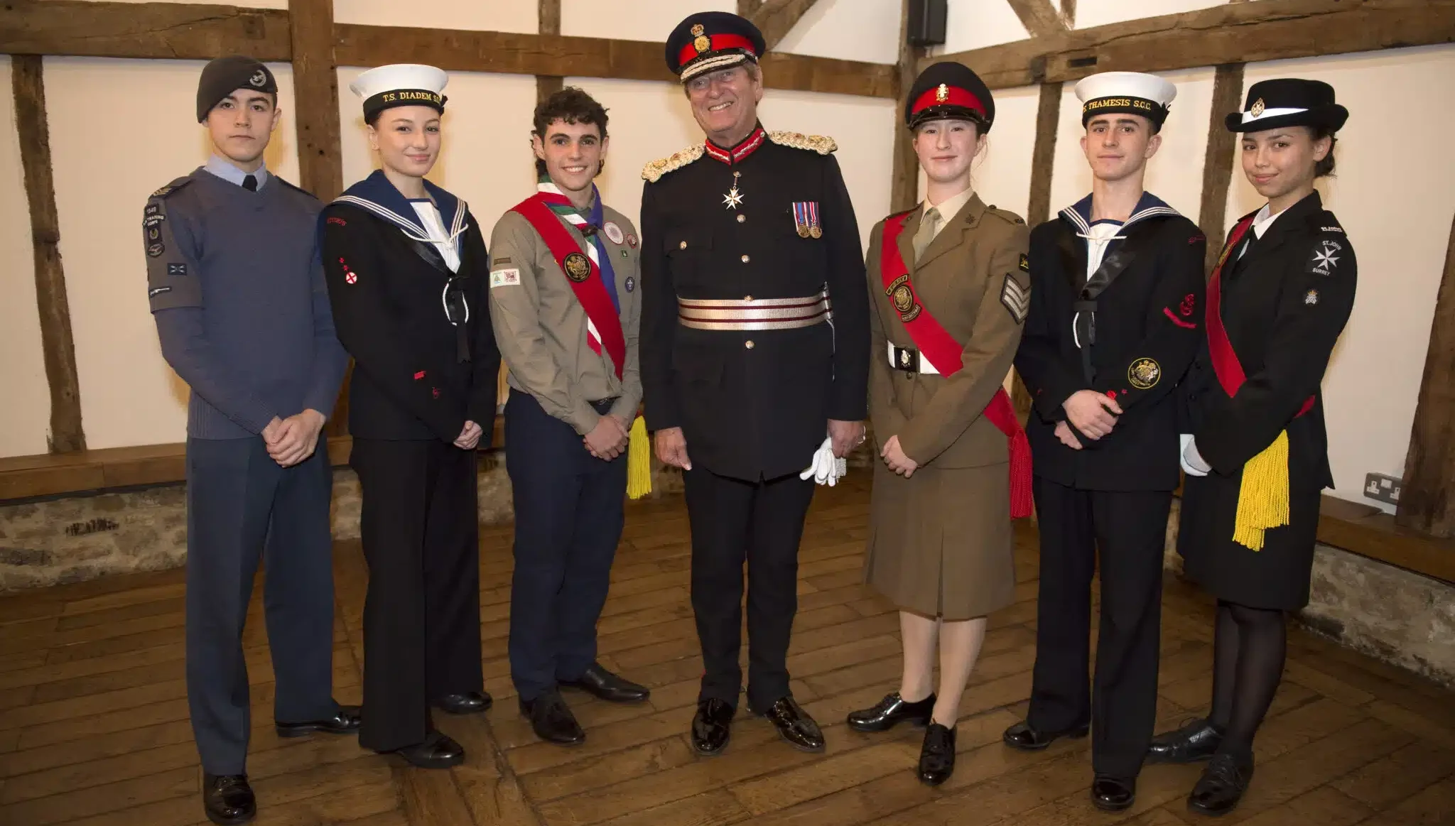 ATC Cadet Warrant Officer Lucas Reeve - 1349 (Woking) Squadron, Surrey Wing - ATC, Leading Cadet Crystal Walker - Camberley Sea Cadets – SCC, Explorer Scout - James Richardson , ACF Cadet Sergeant Megan Ritchie - Farnham Detachment, Surrey (PWRR Bn) - ACF , Leading Cadet Ashton Oakes - Staines and Egham Sea Cadets – SCC, Cadet Sergeant - Lily Brown SJA